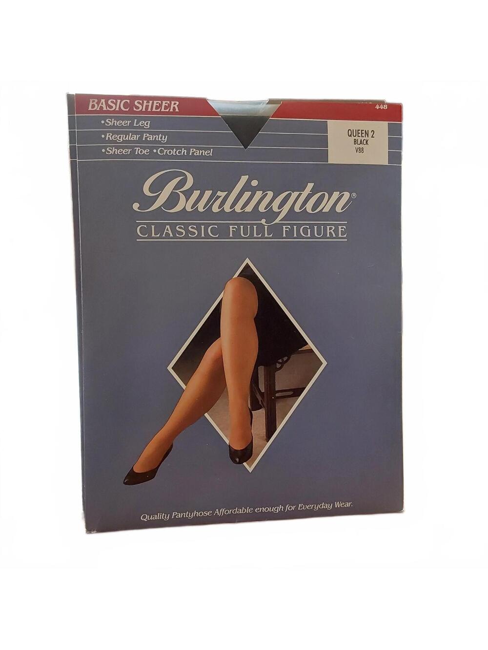 NWT Burlington Classic Full Figure Queen 2 Black Style V88 Basic Sheer Pantyhose